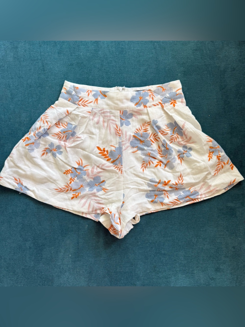 White Floral High-Waist Shorts